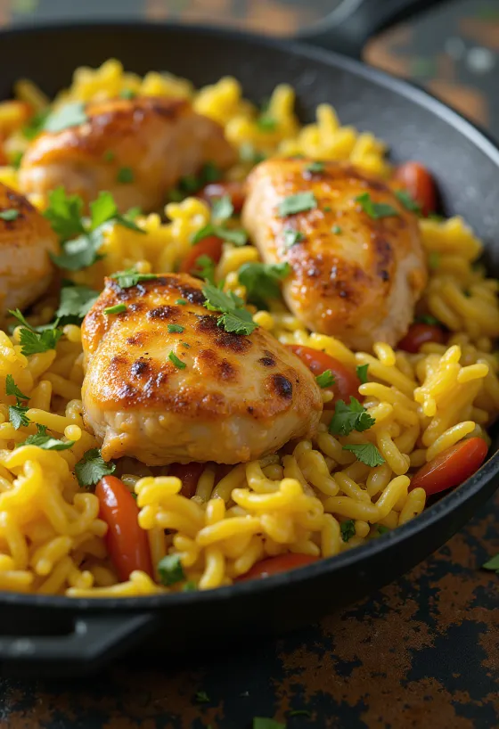 Arroz con Pollo, nasi ayam berbumbu disajikan dengan ketumbar