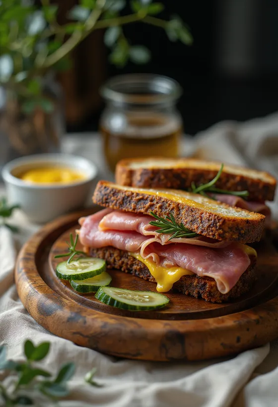 Sandwich bakar isi daging sapi asap dan keju meleleh