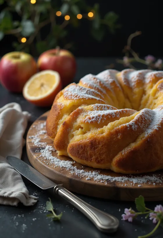 Kue bundt lemon apel disajikan