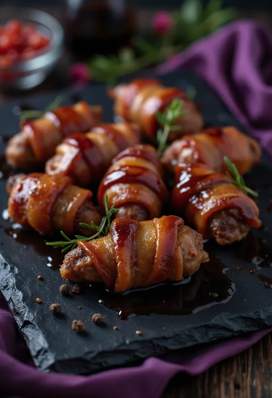 Hati Ayam BBQ Asap Dibungkus Beef Bacon disajikan