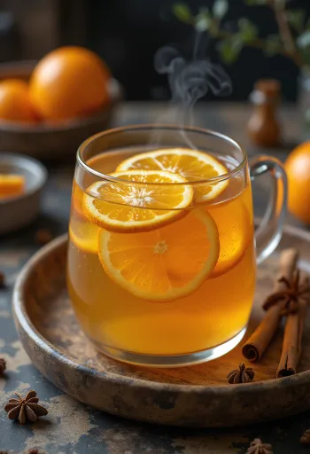 Cider jeruk disajikan dalam gelas