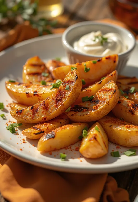 Kentang rempah rosemary panggang BBQ disajikan di piring