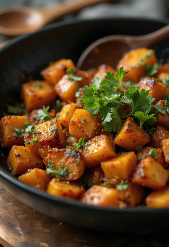 Wok ubi jalar pedas disajikan