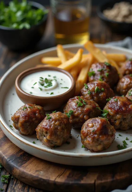 Bola daging domba disajikan dengan saus mint