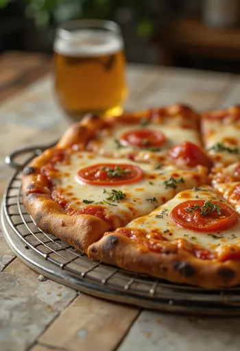 New York Style Pizza dengan adonan tipis dan irisan besar