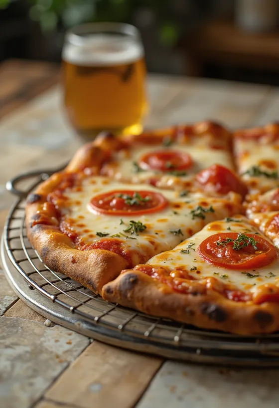 New York Style Pizza dengan adonan tipis dan irisan besar