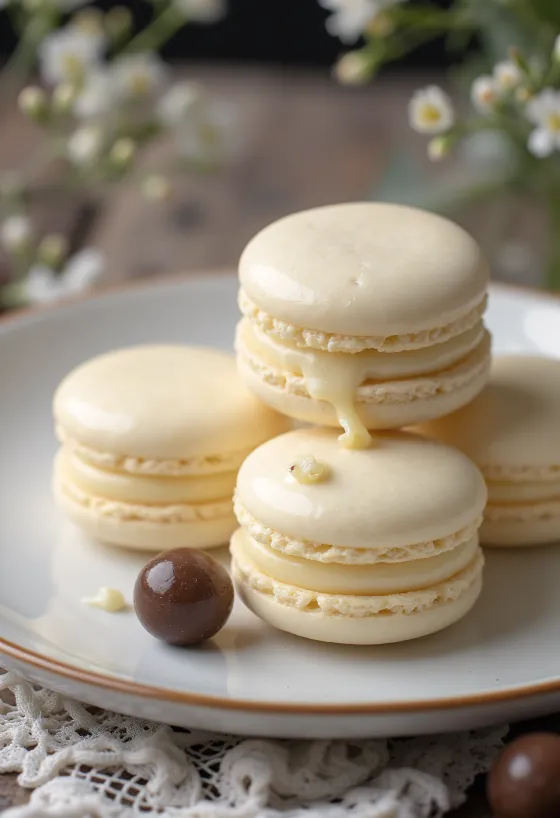 Macaron cokelat putih disajikan