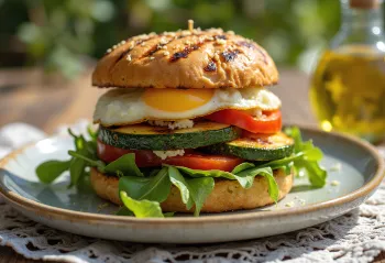 Burger dengan isian sayuran panggang dan keju feta