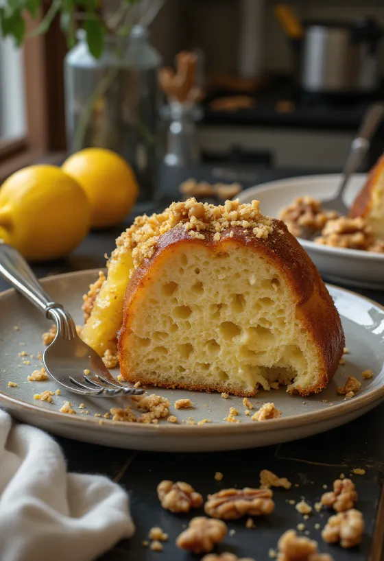 Kue bundt lemon kenari disajikan