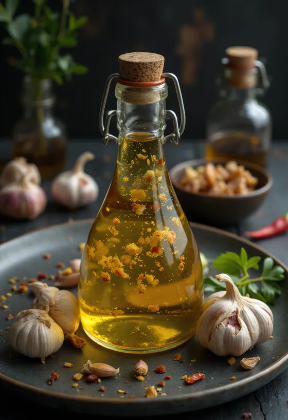 Saus bawang putih pedas disajikan