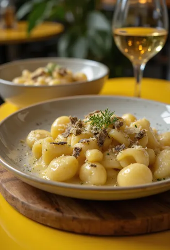 Gnocchi truffle dan kaldu sayur disajikan