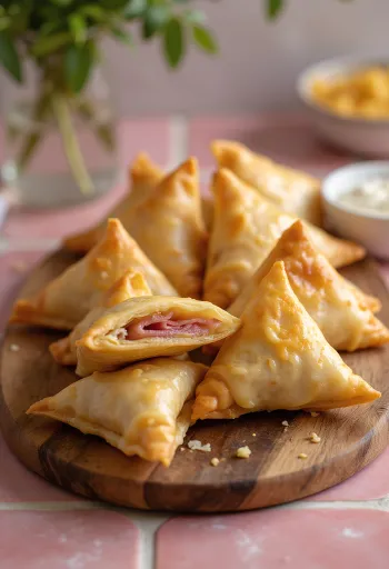 Samosa daging sapi asap dan keju dipanggang cokelat keemasan