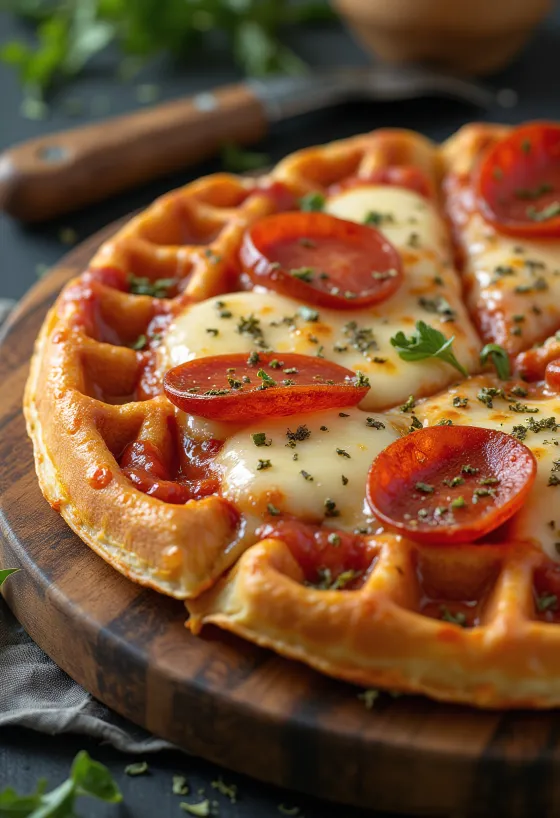 Pizza waffle disajikan