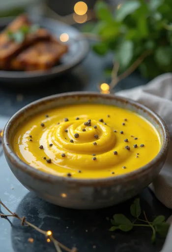 Saus berwarna kuning emas cerah yang halus