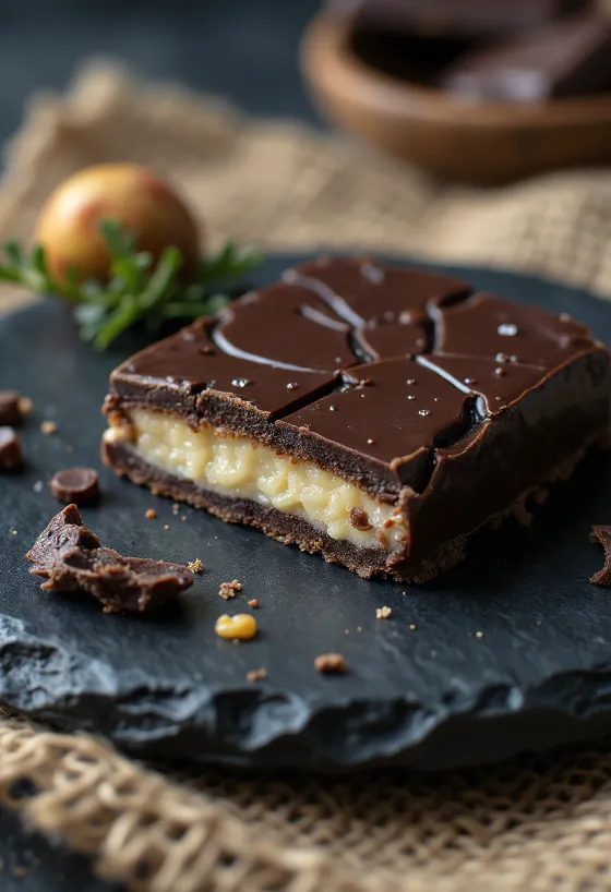Túró Rudi dengan lapisan cokelat, disajikan dingin.