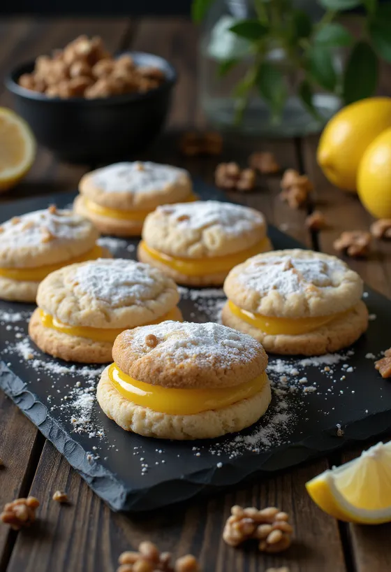 Linzer lemon walnut disajikan