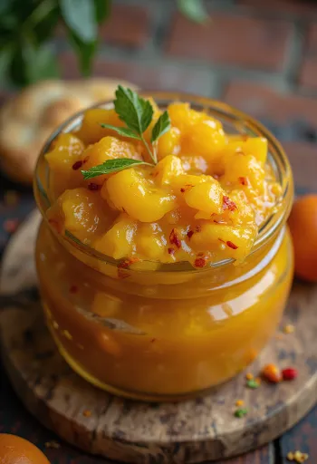Chutney mangga pedas disajikan dengan roti naan