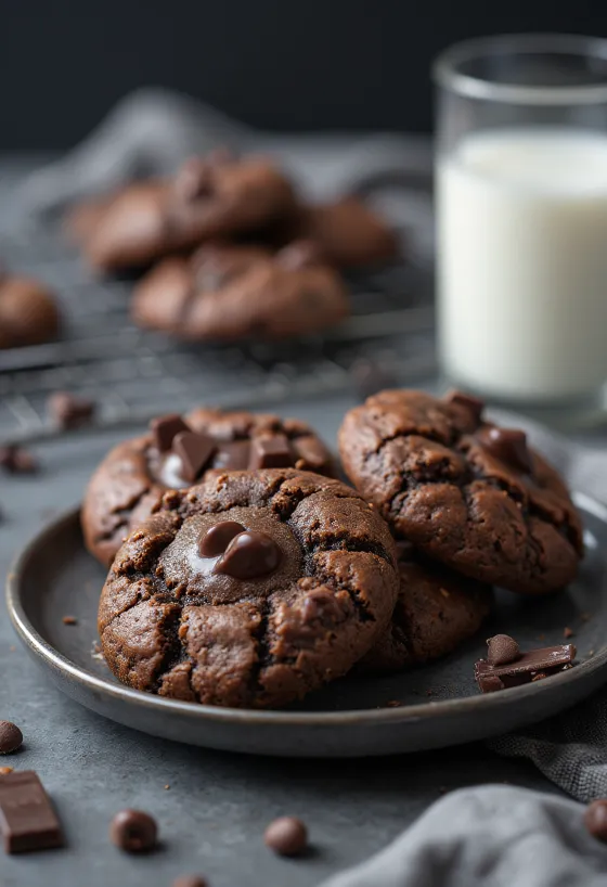 Kue cokelat kaya dengan cokelat leleh dan taburan gula bubuk