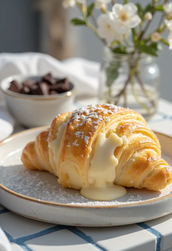 Croissant cokelat putih disajikan