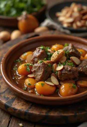 Tagine domba dengan aprikot disajikan dengan couscous