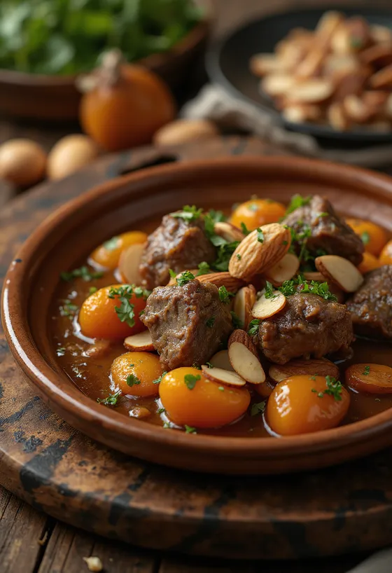 Tagine domba dengan aprikot disajikan dengan couscous