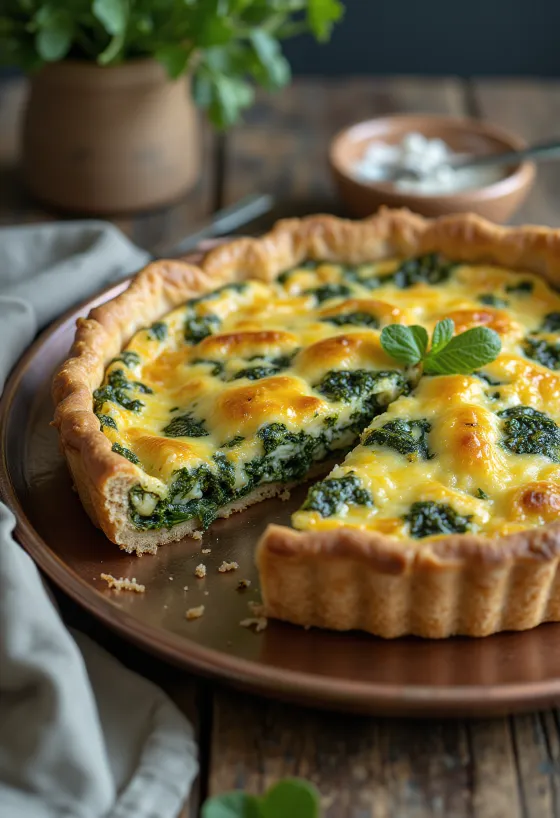Irisan quiche bayam vegan disajikan