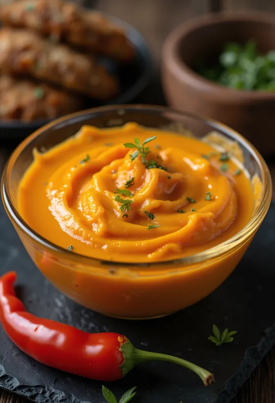 Saus paprika krim disajikan dalam mangkuk
