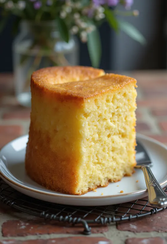 Kue bolu vanila disajikan di atas piring