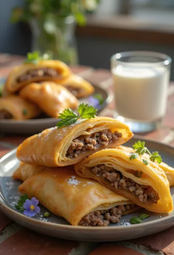 Banitsa dengan daging cincang disajikan