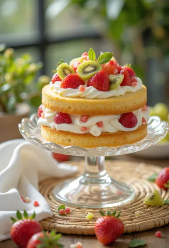 Kue krim buah disajikan