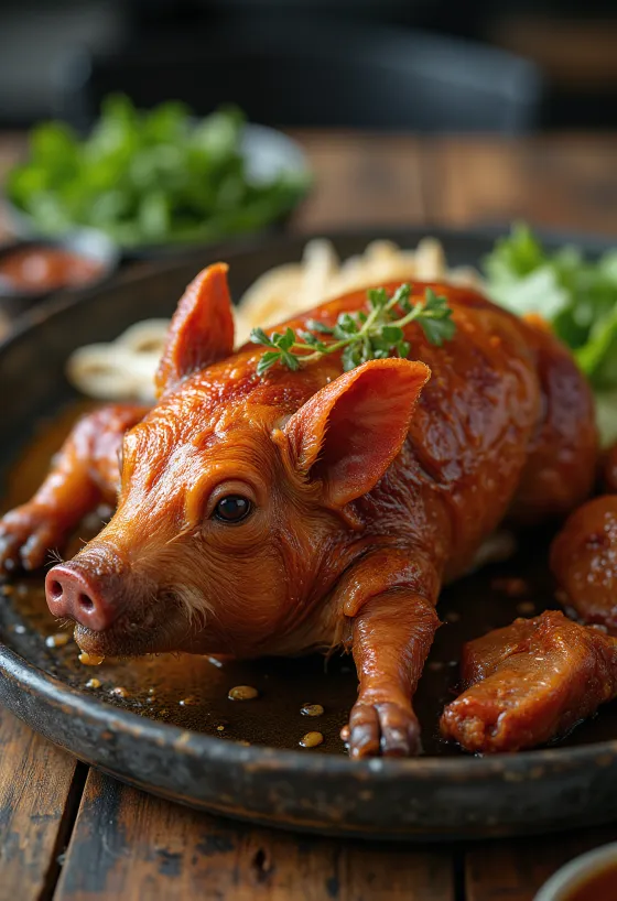 Lechon sapi, daging panggang kulit renyah disajikan