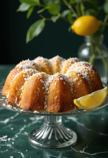 Bolu kuglof lemon kelapa disajikan