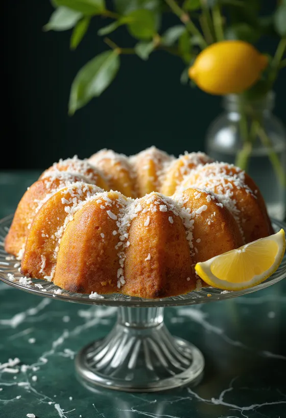 Bolu kuglof lemon kelapa disajikan