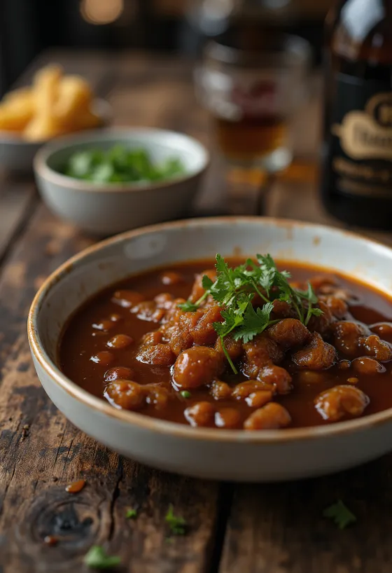 Saus asam jawa pedas disajikan dengan daging panggang