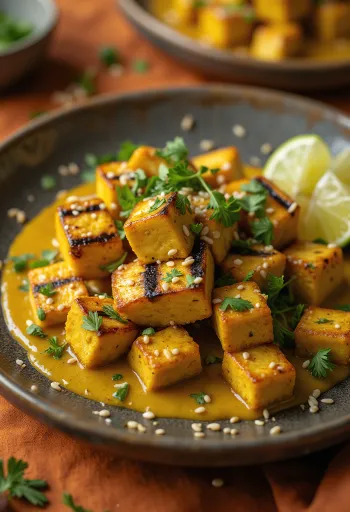 Tahu bakar dengan tahini kari