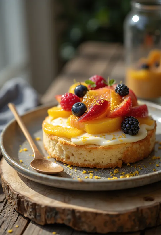 Kue keju cottage buah disajikan per potong