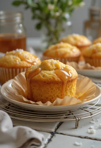 Muffin karamel dengan bagian atas cokelat keemasan