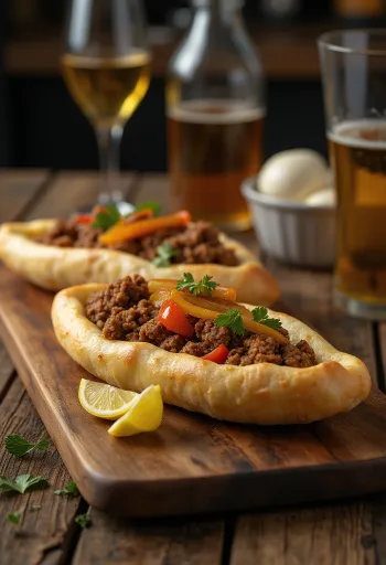 Pide berbentuk perahu dengan isian daging cincang