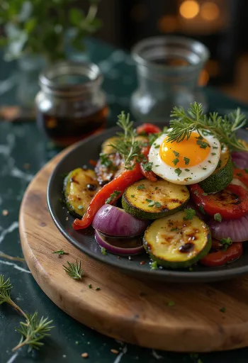 Sayuran panggang dengan cuka balsamic disajikan