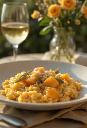Risotto labu creamy ditaburi parmesan segar
