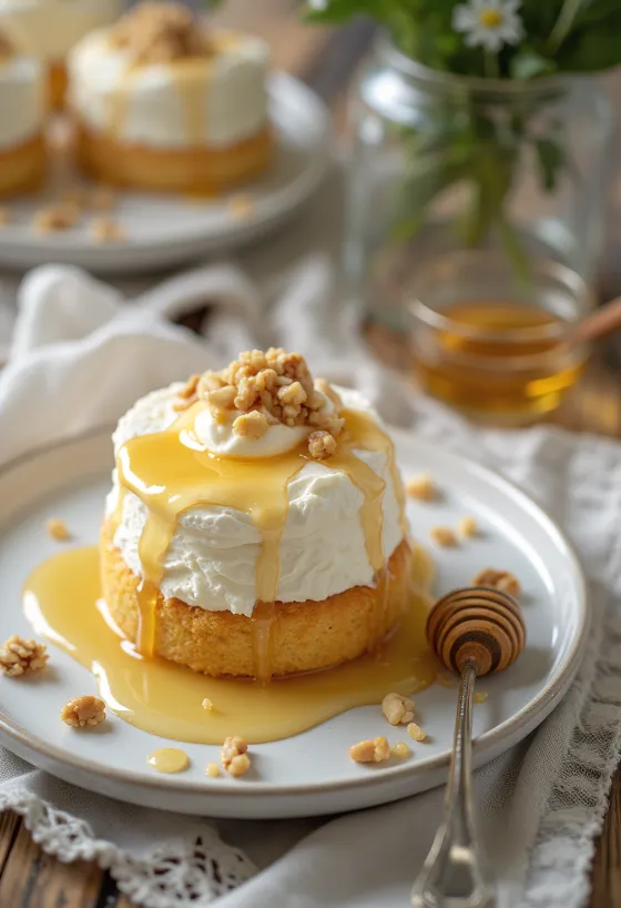 Kue yogurt yunani dalam penyajian elegan