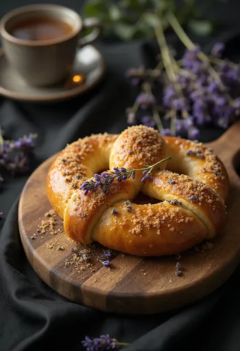 Pretzel lavender disajikan