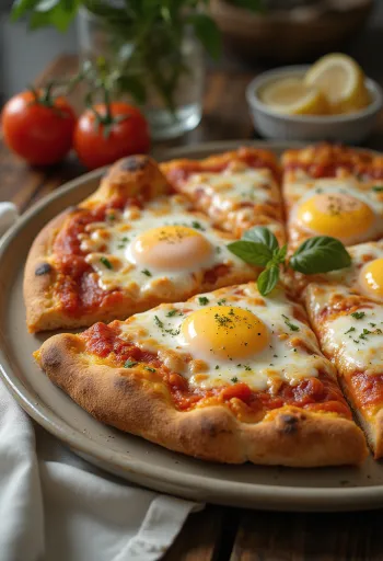 Pizza a caballo dengan telur mata sapi di atasnya