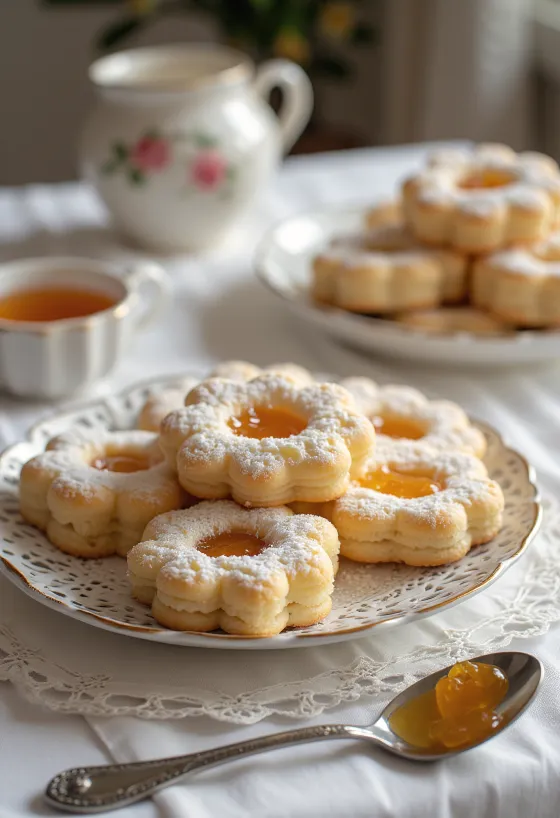 Linzer selai klasik ditaburi gula halus