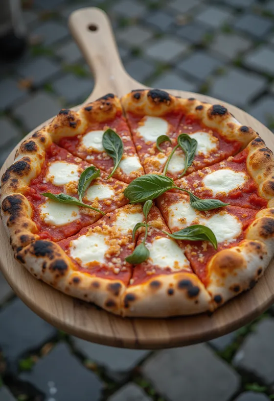 Pizza keju kambing yang baru dipanggang