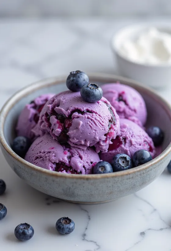 Es krim blueberry disajikan