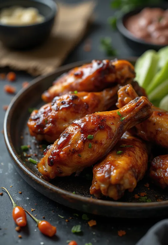 Sayap Ayam BBQ disajikan dengan pelengkap segar