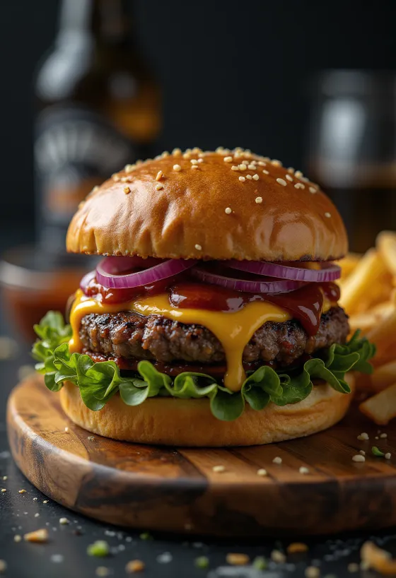 Hamburger BBQ disajikan