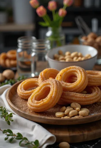 Churros dengan kacang panggang, churros renyah ditaburi kacang