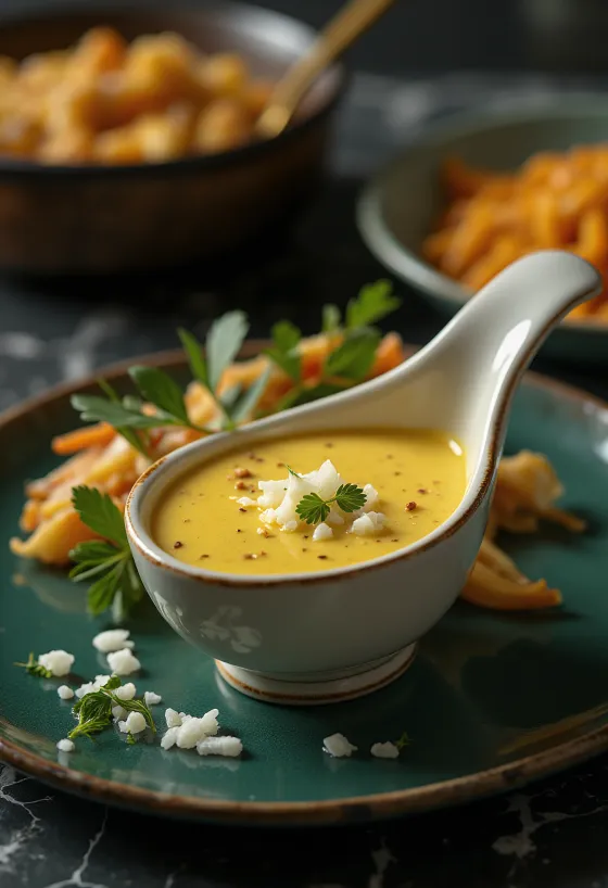 Saus bawang krim kari disajikan